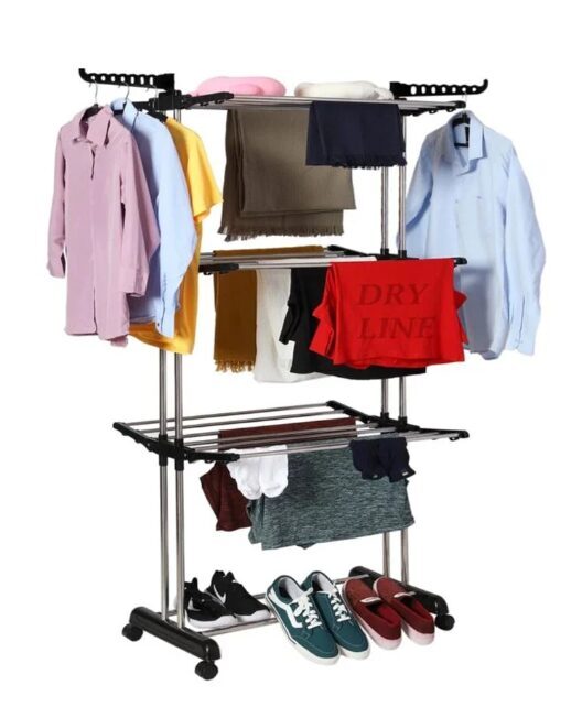 Pastatoma drabužių džiovyklė ant ratukų 3 pakopų, 178 cm, juoda